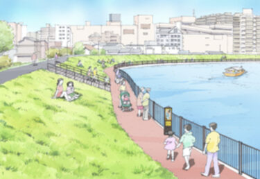 葛飾中川かわまちづくり計画：2033年度完成予定・中川沿岸に歩道・テラスを整備
